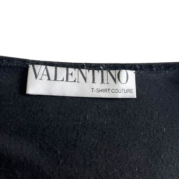 Valentino Black Beaded Square Neck Sheer Short Sleeve Top Size 6 - Picture 5 of 13